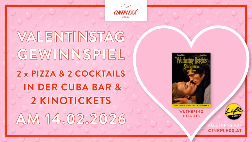 Gewinne ein VALENTINSTAGS LOVE PACKAGE fürs Cineplexx Wörgl